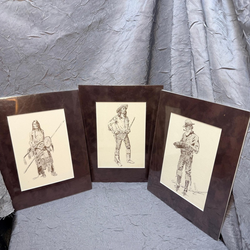 Charles Marion Russell Western Sketch Reproduction Prints Set of 3 Matted 8x10
